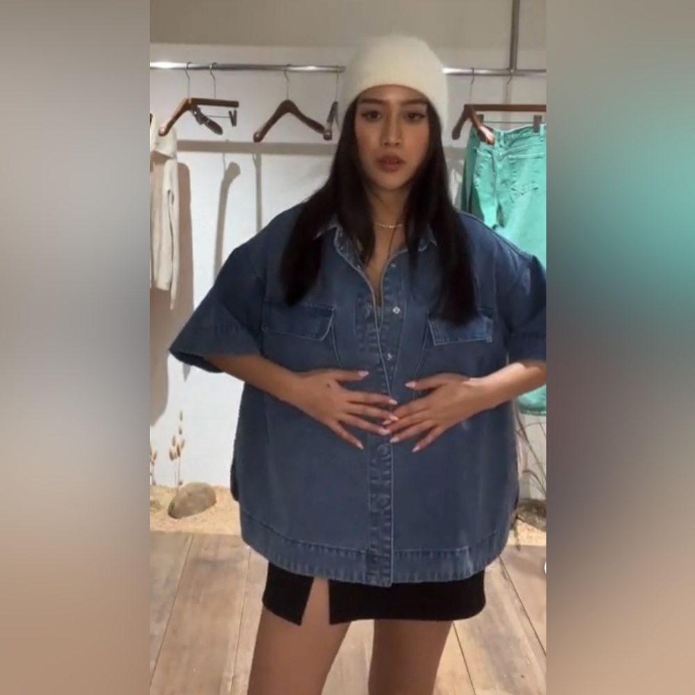 Blue Oversized Short Sleeve Polo Button Down